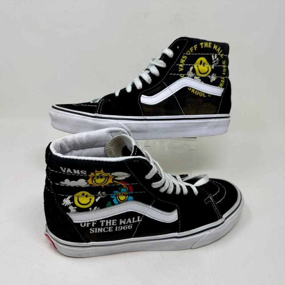 Vans Sk8-Hi Smiley Face Off The Wall Black High Top Sneakers Mens 7 Womens 8.5